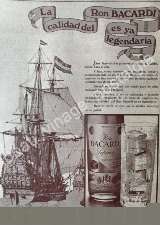 CARTEL ANTIGUO ORIGINAL DE RON BACARDI 1973 LA CALIDAD ES YA LEGENDARIA
