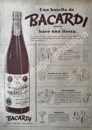 CARTEL ANTIGUO ORIGINAL DE RON BACARDI 1955 HACE UNA FIESTA