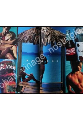 CARTEL ANTIGUO ORIGINAL DE RON BACARDI Y COCA COLA 1980s /RARO