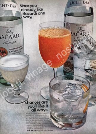 CARTEL ANTIGUO ORIGINAL DE RON BACARDI SUPERIOR 1971 U.S.A