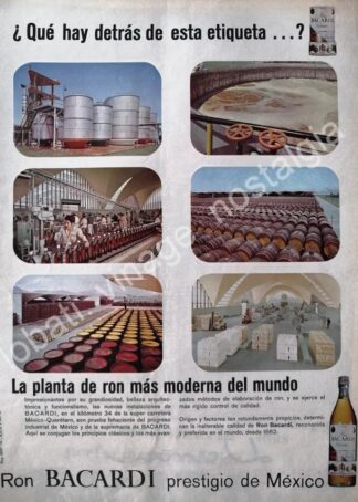 CARTEL ANTIGUO ORIGINAL DE RON BACARDI Y LA PLANTA DE TEPOTZOTLAN 1965 / MUY RARO