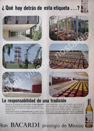 CARTEL ANTIGUO ORIGINAL DE RON BACARDI Y LA PLANTA DE TEPOTZOTLAN 1965 -MUY RARO