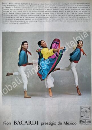 CARTEL ANTIGUO ORIGINAL DE VINOS BACARDI Y EL BALLET FOLKLORICO DE MEXICO 1965 /FEP