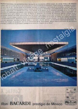 CARTEL ANTIGUO ORIGINAL DE RON BACARDI Y EL MUSEO NACIONAL DE ANTROPOLOGIA 1965