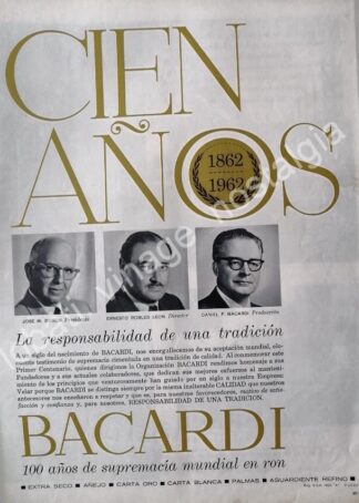 CARTEL ANTIGUO ORIGINAL DE VINOS BACARDI 100 ANIVERSARIO 1965 -RARO