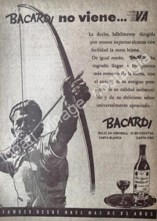 CARTEL ANTIGUO ORIGINAL DE RON BACARDI 1947 NO VIENE VA ARQUERO