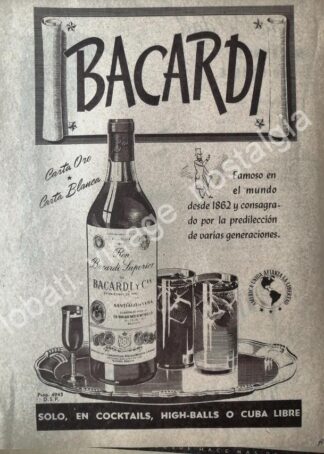 CARTEL ANTIGUO ORIGINAL DE RON BACARDI 1942 ANTE LA SEGUNDA GUERRA MUNDIAL