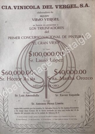 CARTEL ANTIGUO ORIGINAL DE 1ER CONCURSO NACIONAL DE PINTURA EL GRAN VIEJO 1972 /MUY RARO