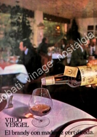 CARTEL ANTIGUO ORIGINAL DE BRANDY VIEJO VERGEL 1973 CON MADUREZ