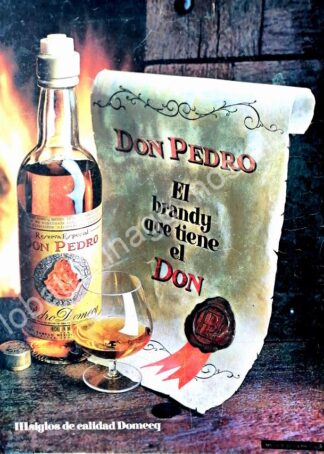 CARTEL ANTIGUO ORIGINAL DE BRANDY DON PEDRO 1960s EL BRANDY QUE TIENE EL DON