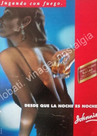 CARTEL ANTIGUO ORIGINAL DE WHISKY JHONNIE WALKER 1980s DESDE QUE LA NOCHE ES NOCHE