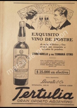 CARTEL ANTIGUO ORIGINAL DE VINOS. OPORTO ARGENTINO. TERTULIA 1927 /2