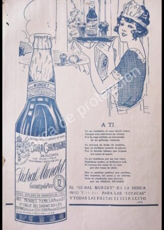 CARTEL ANTIGUO ORIGINAL DE SIDRA CHAMPAGNE MUNDET 1922 / RARO