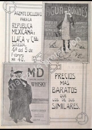 CARTEL ANTIGUO ORIGINAL DE CASA DE VINOS LLACA Y CIA. 1912. MEXICO/ RARO