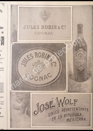 CARTEL ANTIGUO ORIGINAL DE COGÑAC JULES ROBIN 1897 & LOTERIA NACIONAL