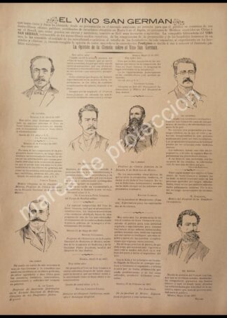 CARTEL ANTIGUO ORIGINAL DE VINO DE SAN GERMAN Y MEDICOS DE LA EPOCA 1896 /raro