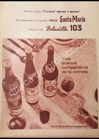 CARTEL ANTIGUO ORIGINAL DE VINOS BOBADILLA & CIA. 1965