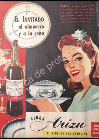 CARTEL ANTIGUO ORIGINAL DE VINOS ARIZU 1940s