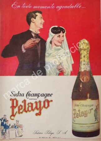 CARTEL ANTIGUO ORIGINAL DE SIDRA CHAMPAGNE PELAYO 1959 / RARO 2