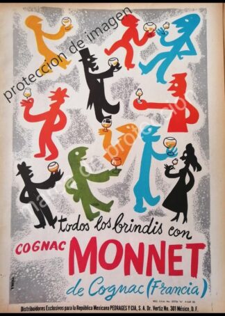 CARTEL ANTIGUO ORIGINAL DE COGNAC MONNET DIBUJO Avel·lí Artís (Tisner)