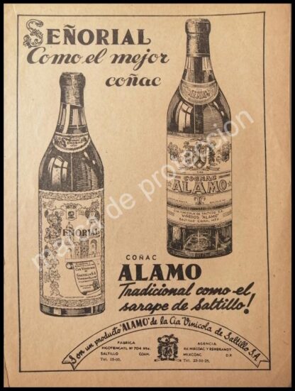 CARTEL ANTIGUO ORIGINAL DE VINOS ALAMO, CIA. VINICOLA DE SALTILLO 1949 - Image 3