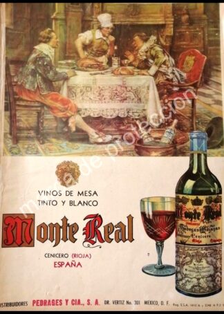 CARTEL ANTIGUO ORIGINAL DE VINOS MONTE REAL 1955 PEDRAGES Y CIA.