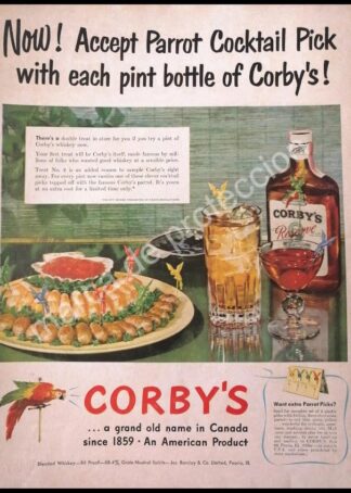 CARTEL ANTIGUO ORIGINAL DE VINOS COCKTAIL CORBYS 1950