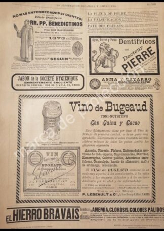 CARTEL ANTIGUO ORIGINAL DE TONICO VINO DE BUGEAUD 1894 Y OTRAS PUBLICIDADES