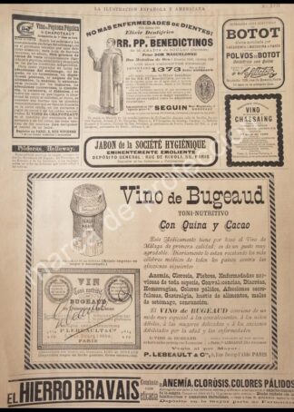 CARTEL ANTIGUO ORIGINAL DE TONICO VINO DE BUGEAUD 1895 Y OTRAS PUBLICIDADES