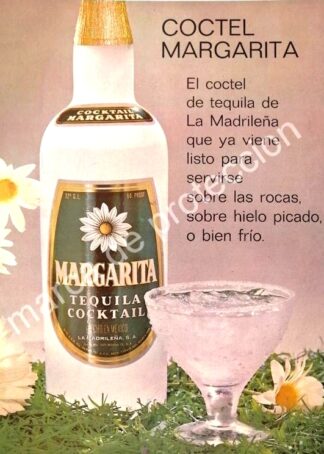 CARTEL ANTIGUO ORIGINAL DE COCTEL MARGARITA 1960s LA MADRILEÑA S.A
