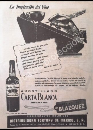 CARTEL ANTIGUO ORIGINAL DE VINO AMONTILLADO CARTA BLANCA 1946 /RARO