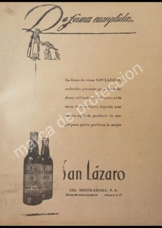 CARTEL ANTIGUO ORIGINAL DE VINOS SAN LAZARO 1947 /RARO