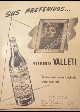 CARTEL ANTIGUO ORIGINAL DE VINOS VALLETI CON ANDREA PALMA 1947 / FEP /RARO