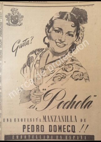 CARTEL ANTIGUO ORIGINAL DE MANZANILLA LA PALMA, PEDRO DOMECQ 1947. RARO