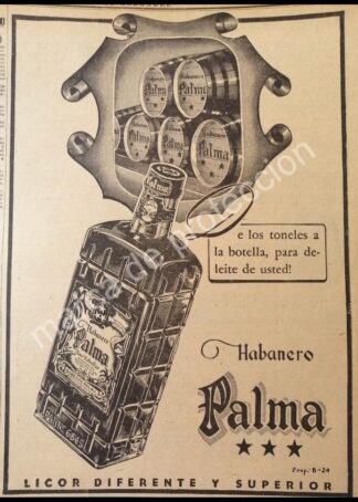 CARTEL ANTIGUO ORIGINAL DE LICOR. HABANERO LA PALMA 1947. RARO