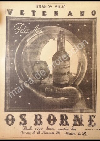 CARTEL ANTIGUO ORIGINAL DE BRANDY VIEJO VETERANO 1947 OSBORNE. RARO