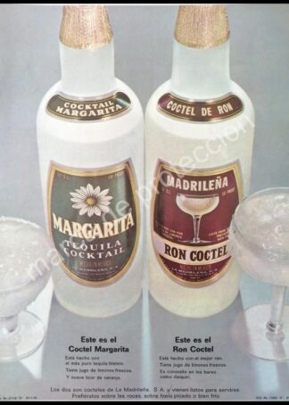 CARTEL ANTIGUO ORIGINAL DE TEQUILA COCKTAIL MARGARITA 1969 LA MADRILEÑA S.A