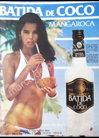 CARTEL ANTIGUO ORIGINAL DE LICOR BATIDA DE COCO MANGAROCA 1980s