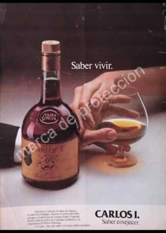 CARTEL ANTIGUO ORIGINAL DE BRANDY CARLOS I. 1980s PEDRO DOMECQ