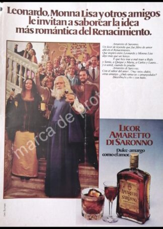 CARTEL ANTIGUO ORIGINAL DE LICOR AMARETTO DI SARONNO 1980s
