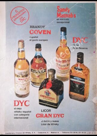 CARTEL ANTIGUO ORIGINAL DE VINOS DYC. DESTILERIA Y CRIANZA DEL WHISKY S.A 1980s