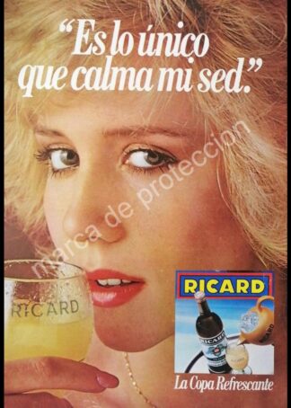 CARTEL ANTIGUO ORIGINAL DE VINOS RICARD, LA COPA REFRESCANTE 1980s