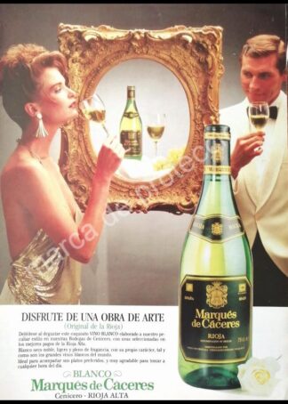 CARTEL ANTIGUO ORIGINAL DE VINO BLANCO MARQUES DE CACERES 1980s