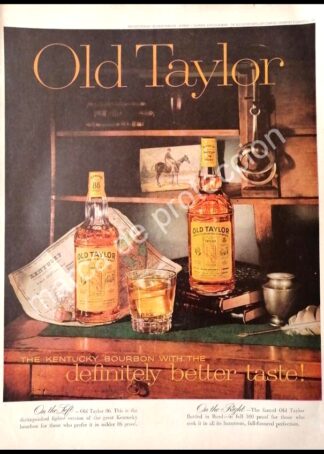 CARTEL ANTIGUO ORIGINAL DE WHISKY BOURBON OLD TAYLOR 1960s