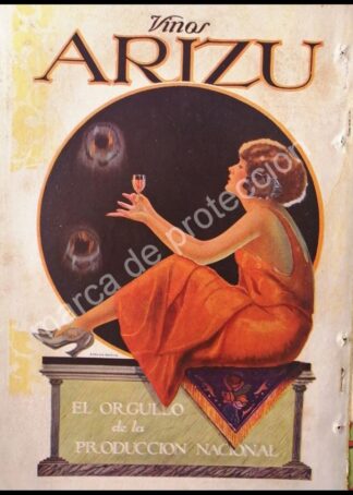 CARTEL ANTIGUO ORIGINAL DE VINOS ARIZU 1927 DIBUJO DE MEYER ARANA, ARTE RARO