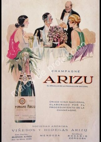 CARTEL ANTIGUO ORIGINAL DE VINOS ARIZU 1927 RARO ARTE PUBLICITARIO