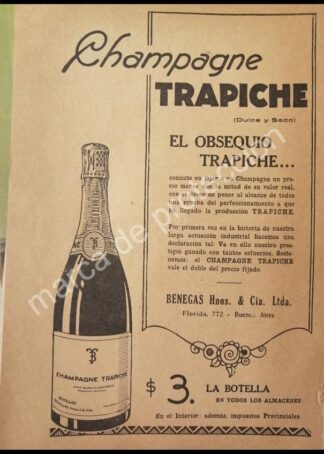CARTEL ANTIGUO ORIGINAL DE CHAMPAGNE TRAPICHE 1927