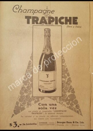 CARTEL ANTIGUO ORIGINAL DE VINOS. CHAMPAGNE TRAPICHE 1930 /4