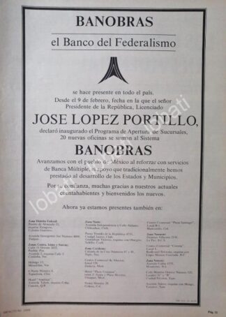 CARTEL ANTIGUO ORIGINAL DE BANCO BANOBRAS FELICITA A LOPEZ PORTILLO 1980 /141