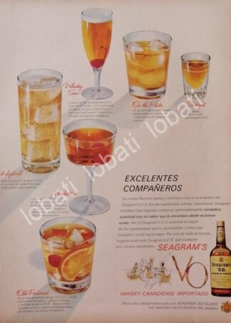 CARTEL ANTIGUO ORIGINAL DE VINOS. WHISKY SEAGRAMS V.O. 1960s /520